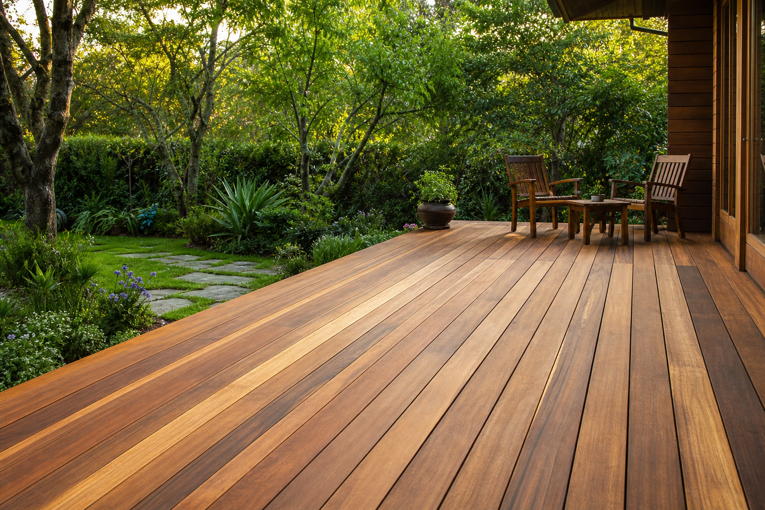 Madeira para deck — piso de madeira para área externa
